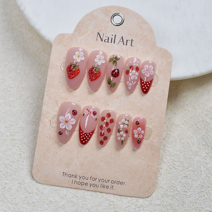 Whimsical Strawberry-Themed Press-On Nails Bowlift