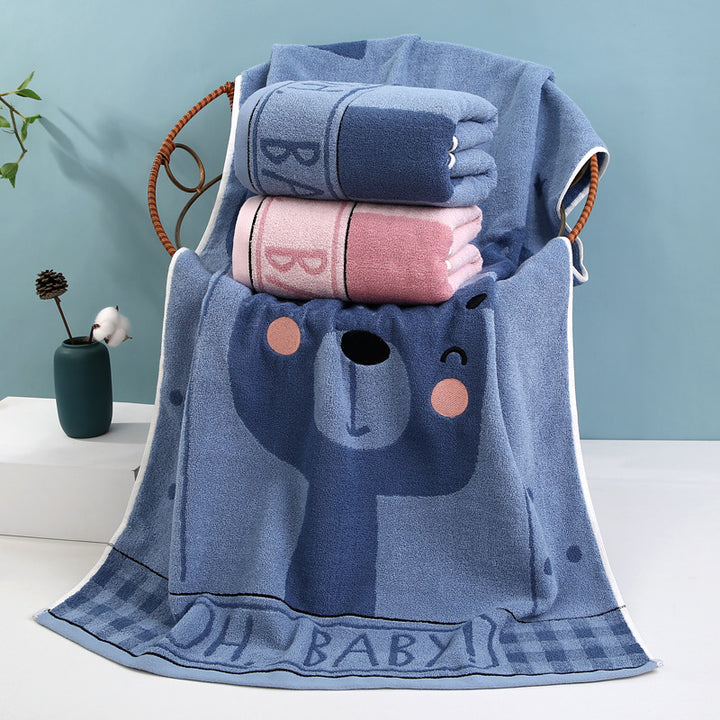 Cozy Terry Bath Towel With Cute Bear Motif Bowlift