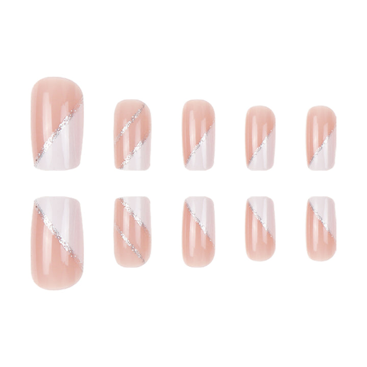Elegant French Tip Stiletto Press-On Nails with Glitter Accents Bowlift