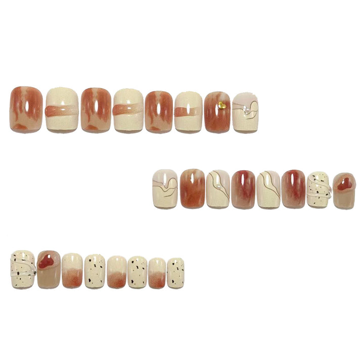 Artificial Nail Set with Marbled Design and Glitter Effects Bowlift