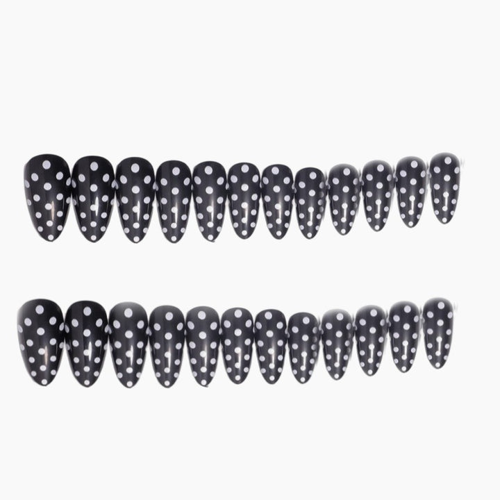 Artistic Almond-Shaped Press-On Nail Set with Polka Dot Design Bowlift