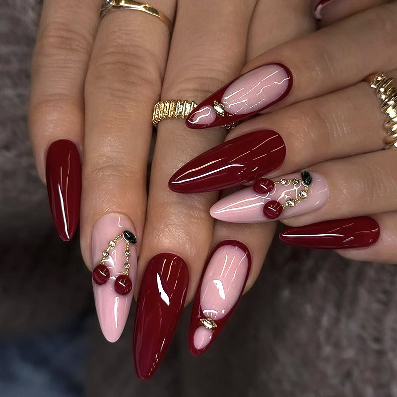 Artificial nail set with elegant red and pink design Bowlift