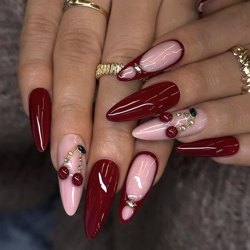 Artificial nail set with elegant red and pink design Bowlift