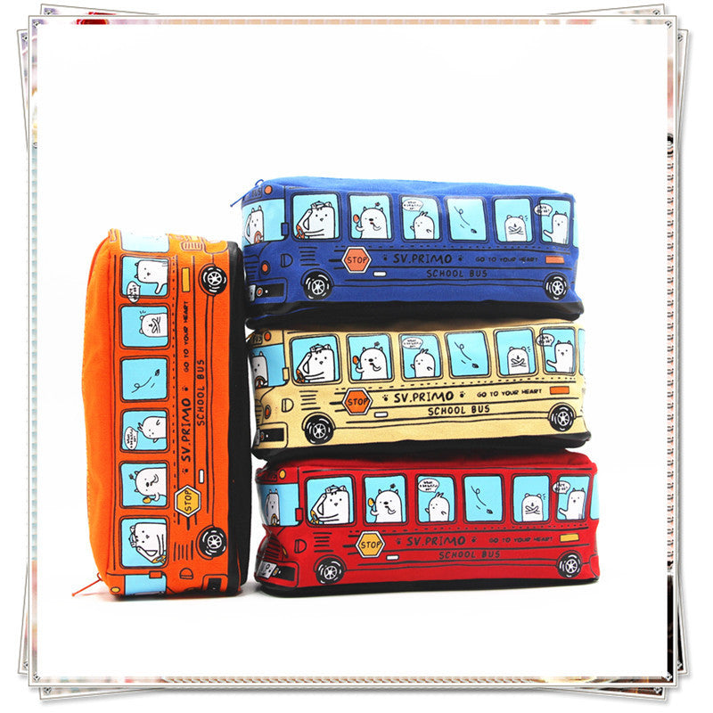 Fun Cartoon School Bus Zippered Pencil Case Bowlift