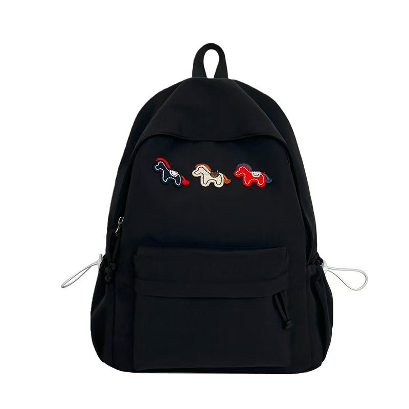 Playful Embroidered Animal Design Backpack Bowlift