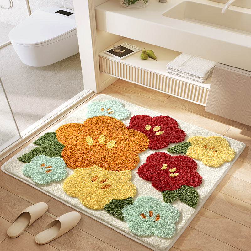 Floral Patterned Plush Bath Mat Bowlift