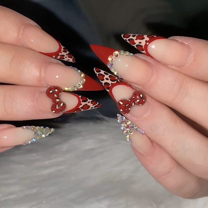 Decorative Animal Print Stiletto Nail Extensions Bowlift
