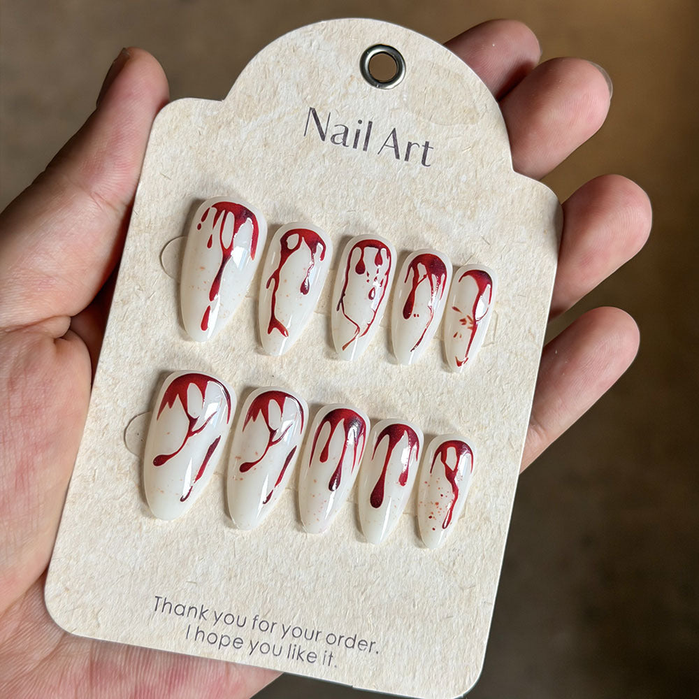 Artistic Abstract Blood-Splattered Press-On Nails Bowlift