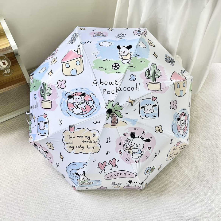Ladies folding umbrella with playful Pochacco design Bowlift