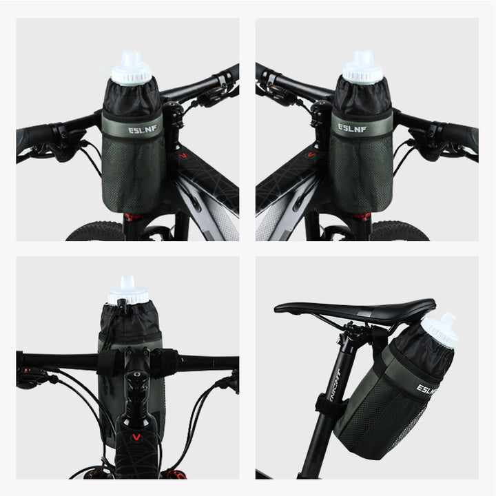 insulated bike bottle holder with adjustable Velcro straps and mesh pocket Bowlift