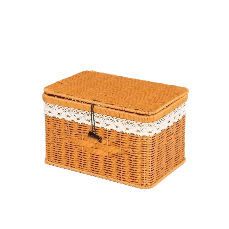 Women's braided basket with lid and lace top Bowlift