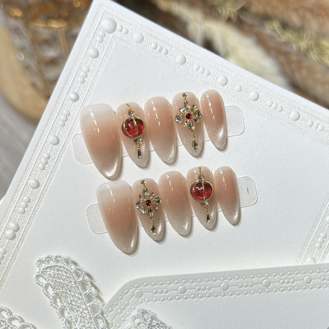 Elegant Stiletto Press-On Nail Set with Gemstone Accents Bowlift