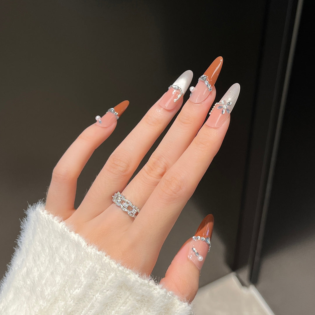 Glamorous Crystal-Embellished Press-On Nail Design Bowlift