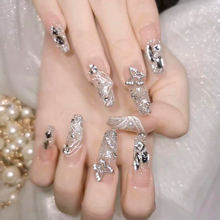 Glamorous Crystal-Embellished Press-On Nail Set Bowlift
