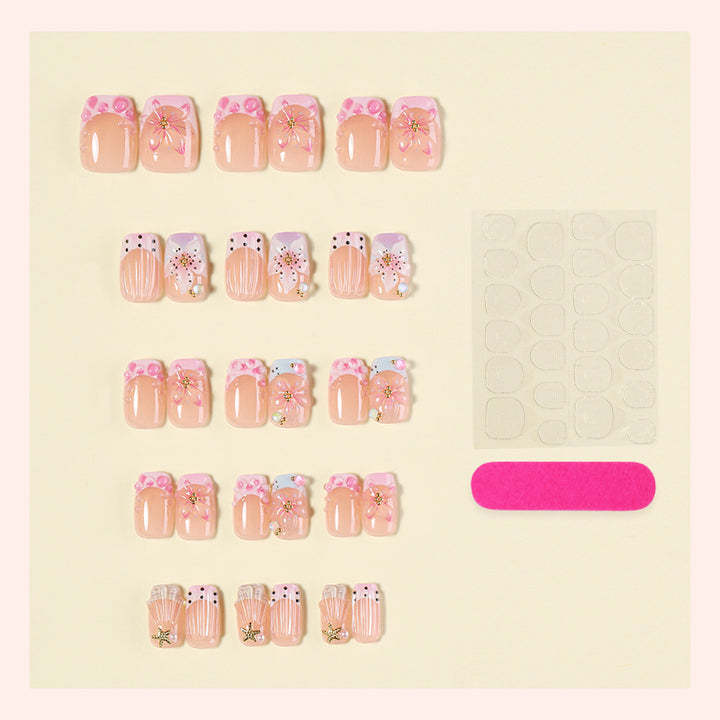 Decorative Press-On Nail Art Kit with Floral and Gem Accents Bowlift