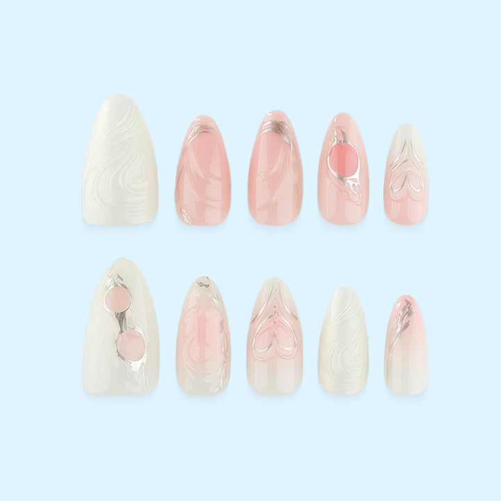 Elegant artificial nails with sophisticated heart and wave patterns Bowlift