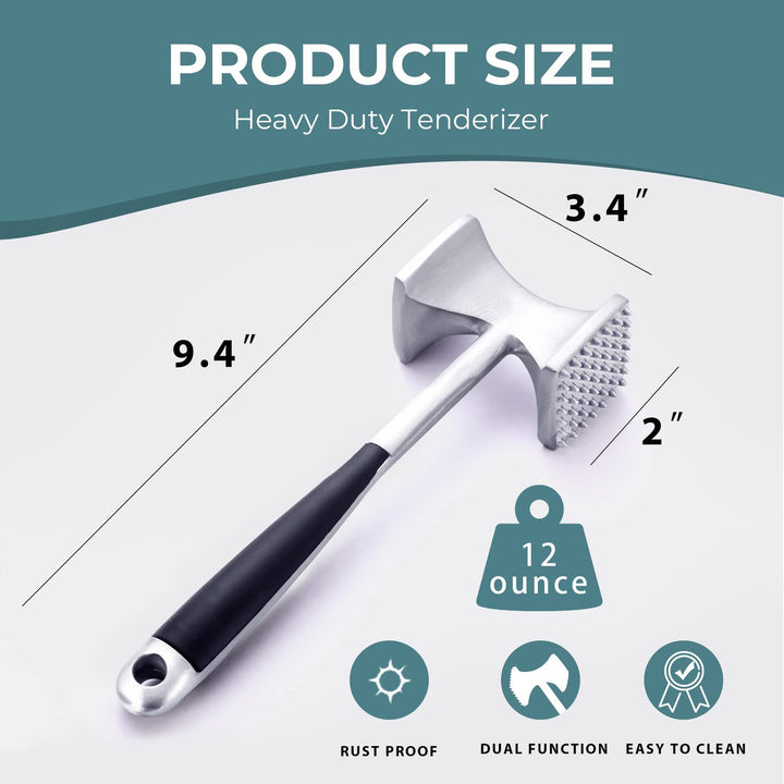 Heavy-Duty Stainless Steel Dual-Sided Meat Tenderizer with Ergonomic Non-Slip Handle Bowlift
