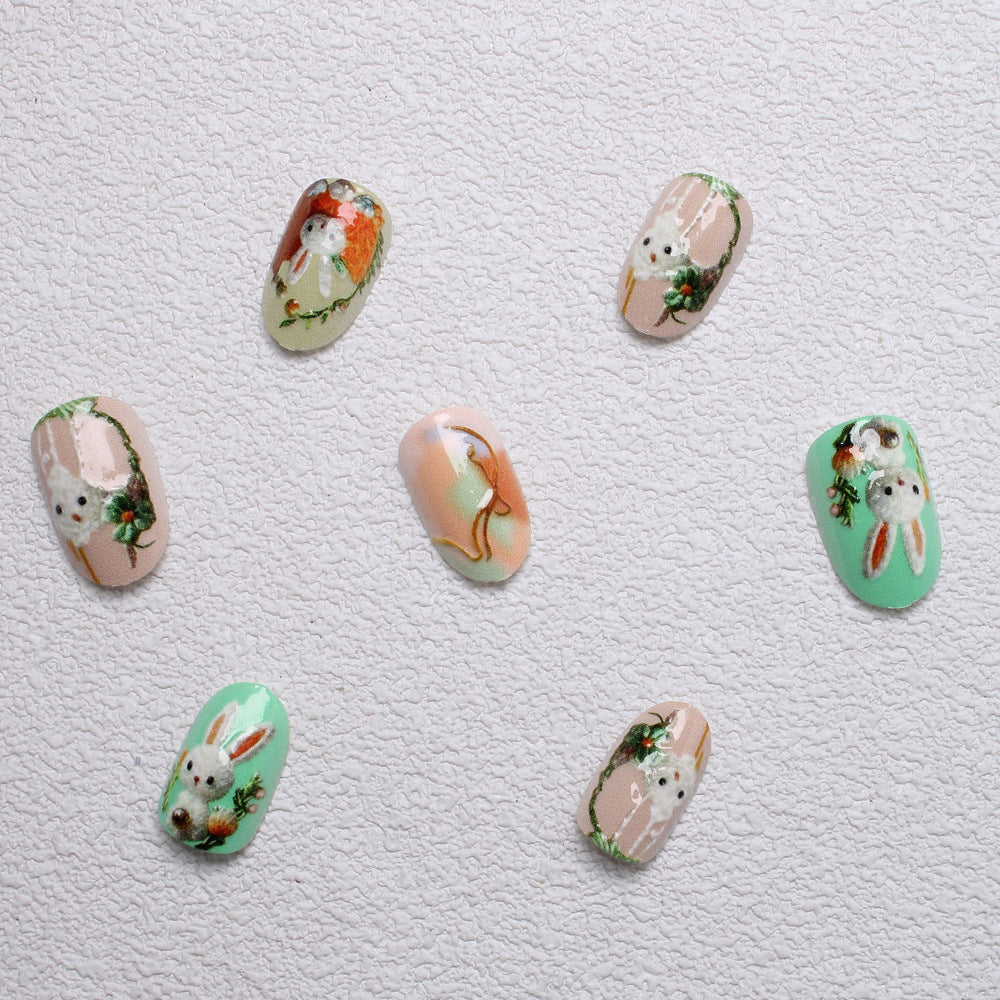 Whimsical Bunny-Themed 3D Press-On Nail Art Bowlift