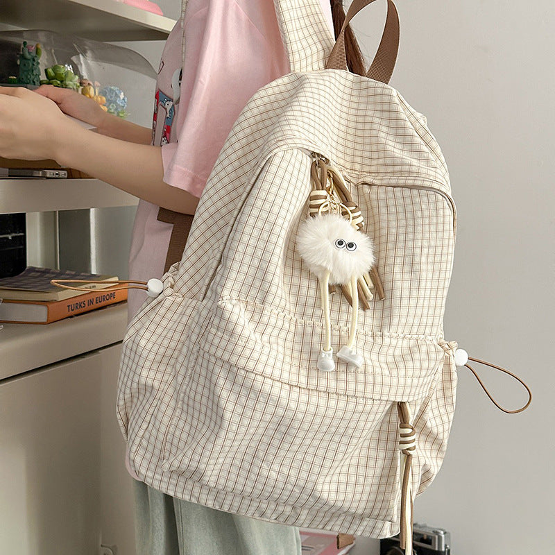 Casual Grid Patterned School Backpack Bowlift
