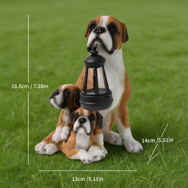 Resin Boxer Dog Solar Lantern Garden Sculpture Bowlift