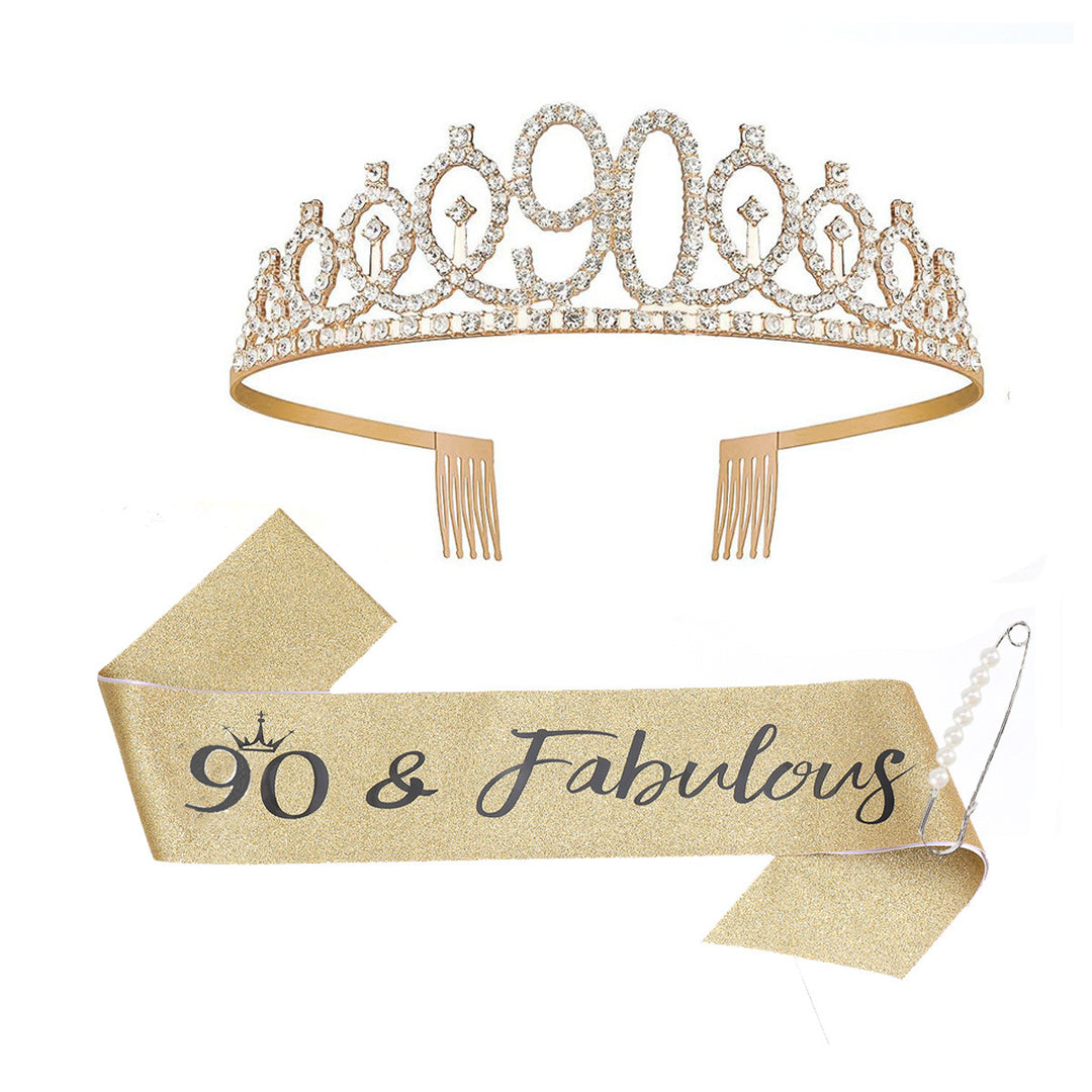 Women Crystal-Embellished Birthday Crown with Personalized Sash Bowlift