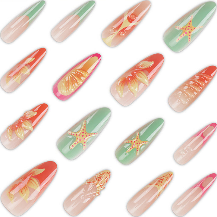 Artistic Stiletto Press-On Nail Set with Vibrant Tropical Designs Bowlift