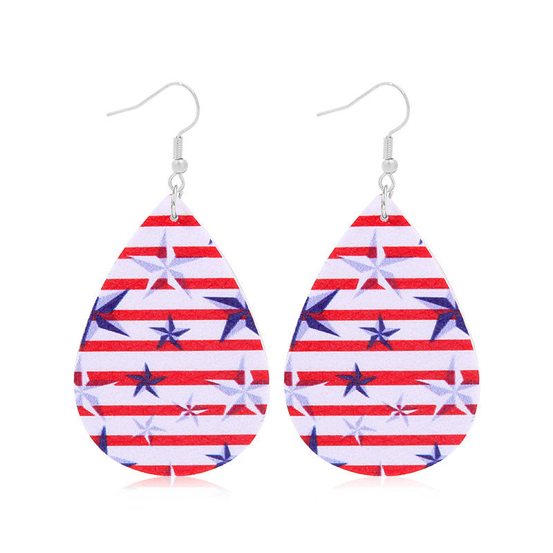 Women's lightweight drop earrings with stars-and-stripes design made of vegan leather Bowlift