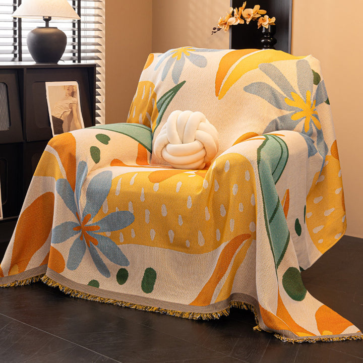 Oversized Cotton-Blend Jacquard Floral Throw Blanket with Fringed Edges Bowlift