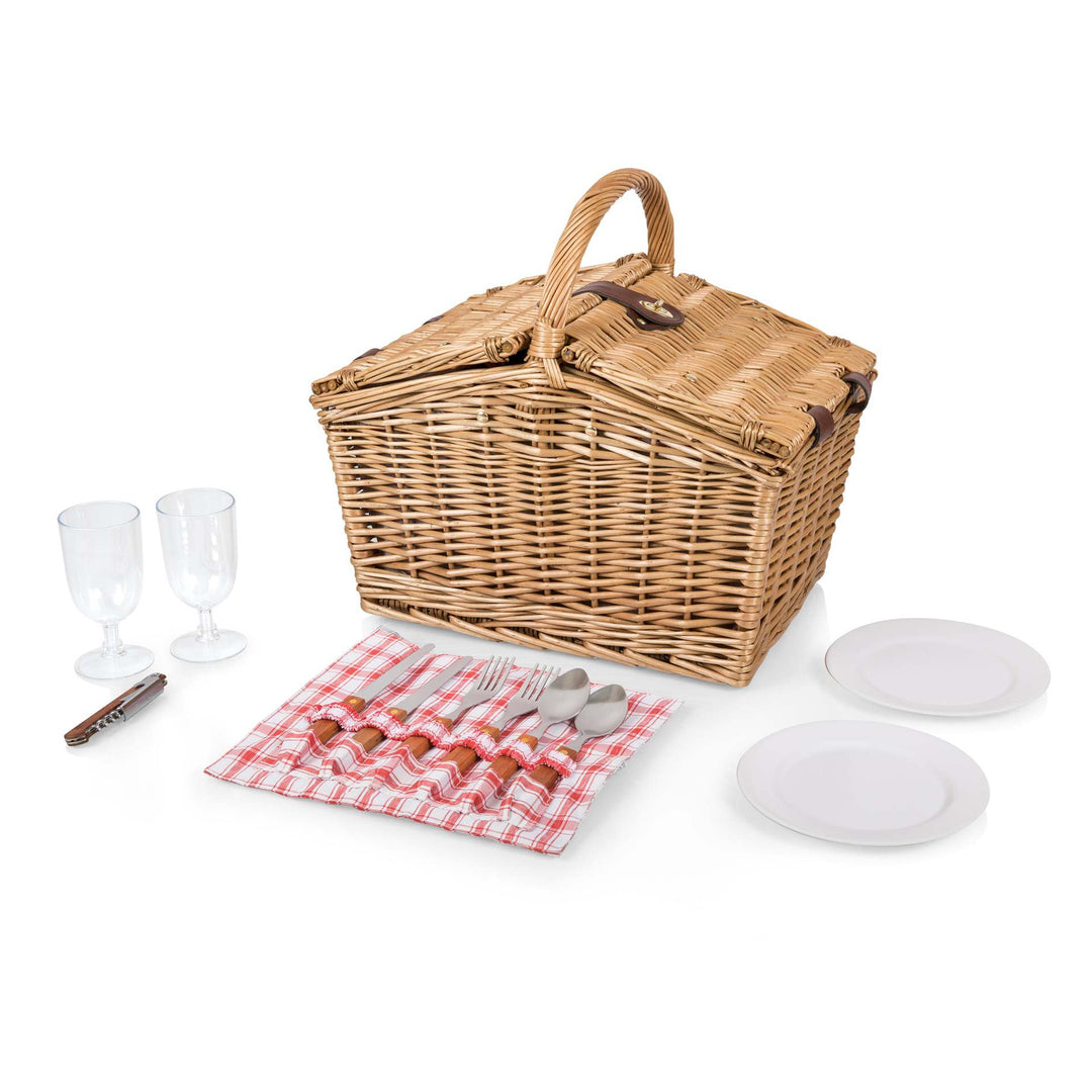 Women's picnic basket with integrated dish set and sturdy carrying handles Bowlift