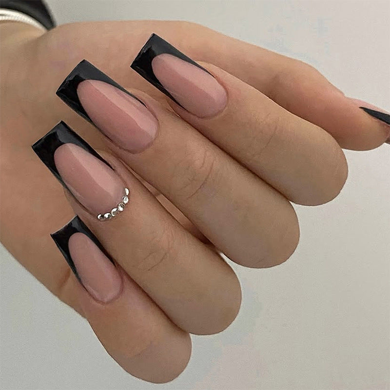 Glossy Press-On Nail Set with Stylish French Tip Design Bowlift