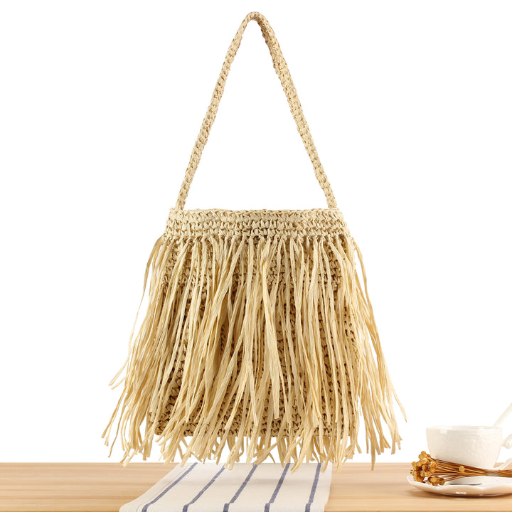 Trendy Straw Bag with Fringed Design Bowlift