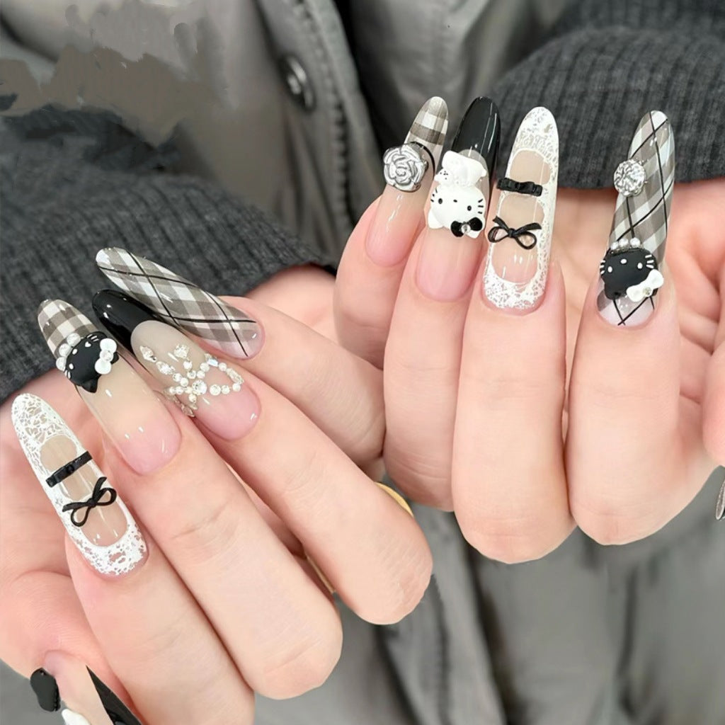 Creative Cat-Themed Press-On Nail Art Bowlift
