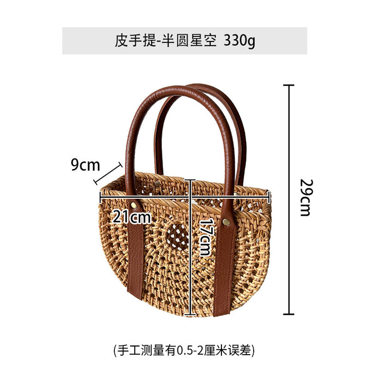 Ladies Handcrafted Basket Bag with Leather Handles Bowlift