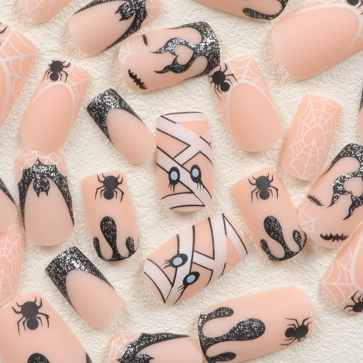 Halloween Artificial Nail Set with Creepy Spider and Web Designs Bowlift
