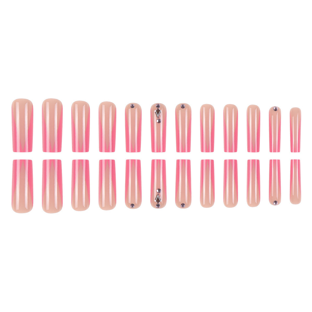 Long Stiletto Press-On Nails with Rhinestone and Glossy Finish Bowlift