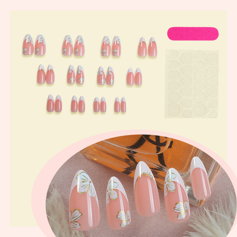 Floral Design Press-On Nail Set with Elegant French Tips Bowlift