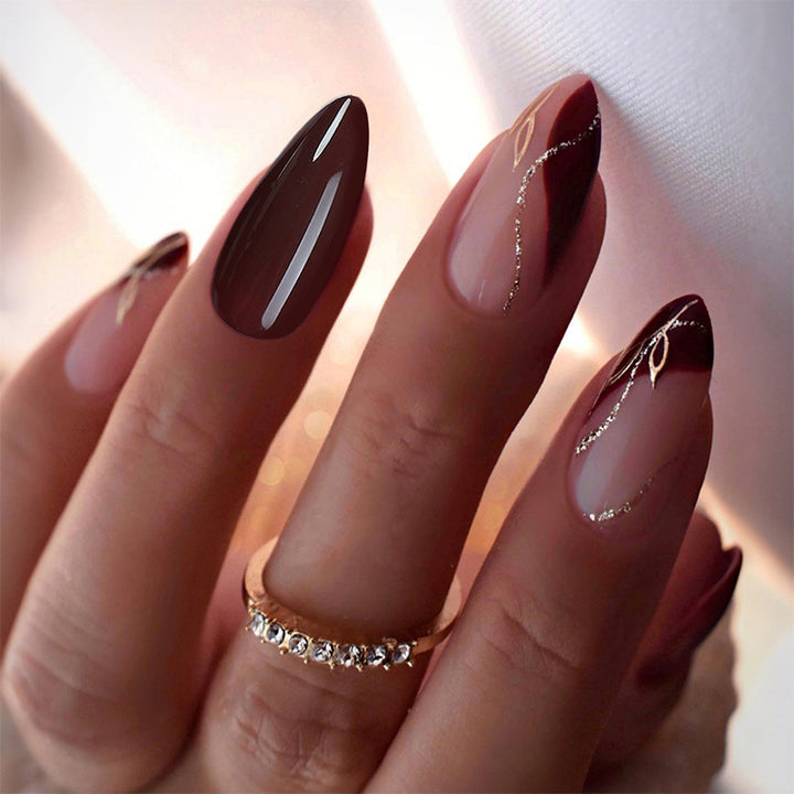 Elegant Press-On Nail Set with Unique Marble and Gradient Patterns Bowlift