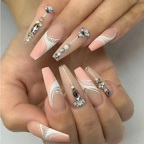Artful nail extensions with elegant decorations Bowlift