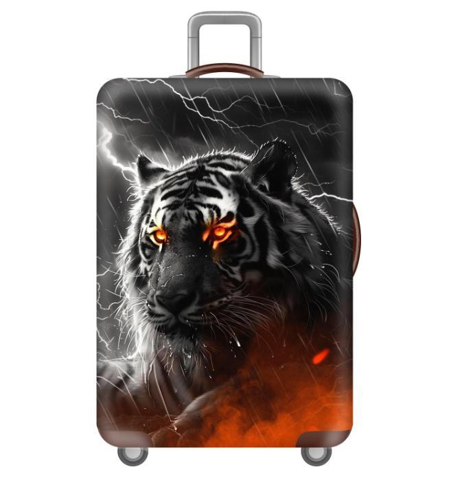 Unisex nan elastic motif suitcase cover made of stretchable polyester with handle and wheel openings Bowlift