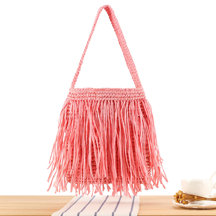 Trendy Straw Bag with Fringed Design Bowlift