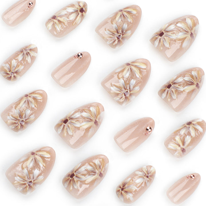 Artful Nail Extensions with 3D Flower Design Bowlift