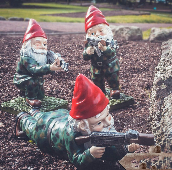 Military Garden Gnome With Camouflage Uniform | Bowlift
