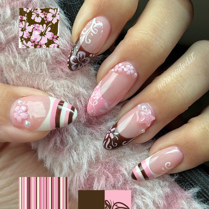 Artistic Floral Press-On Nail Enhancements Bowlift