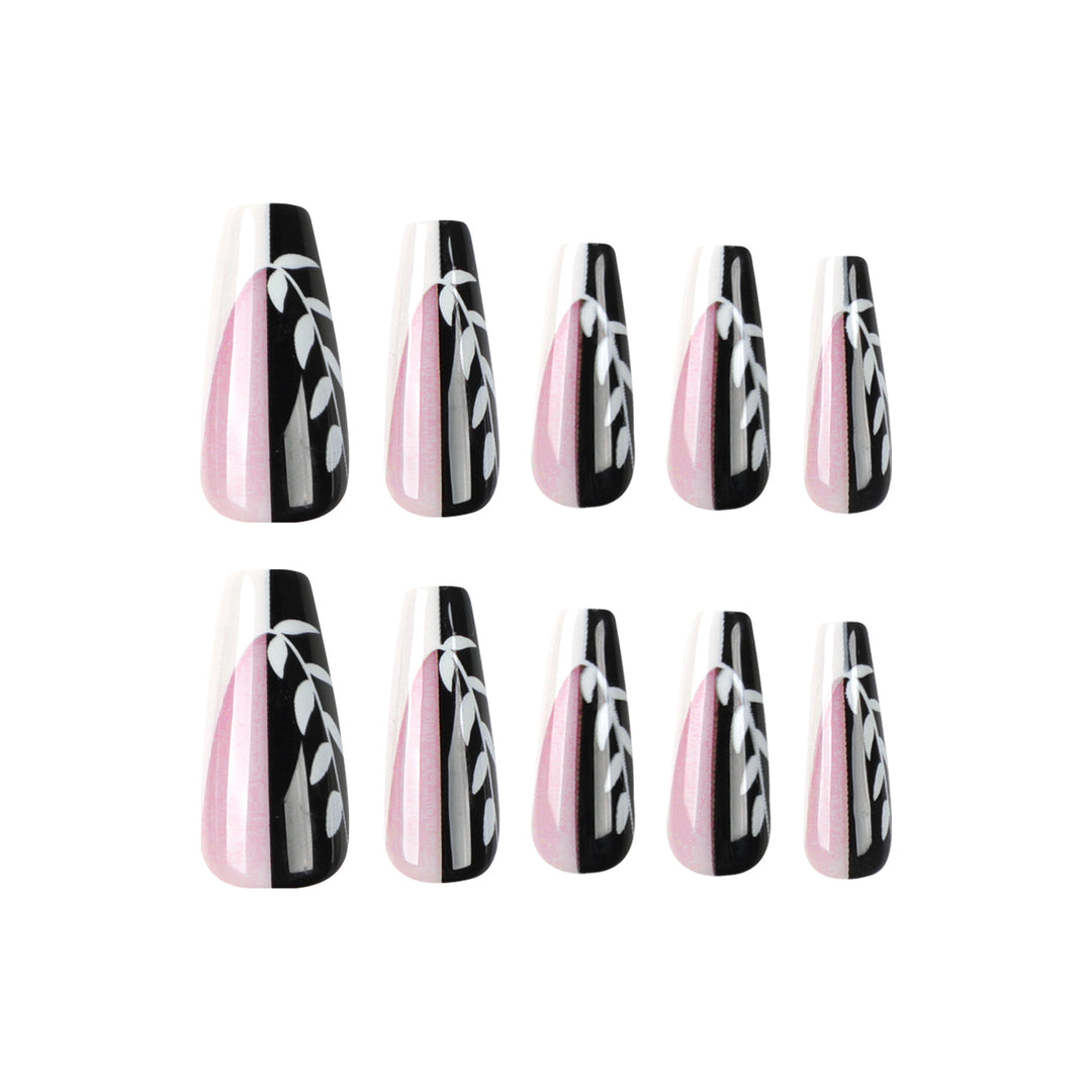 Artful nail extensions in elegant black and white design Bowlift