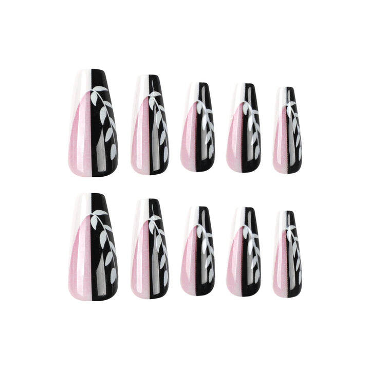 Artful nail extensions in elegant black and white design Bowlift