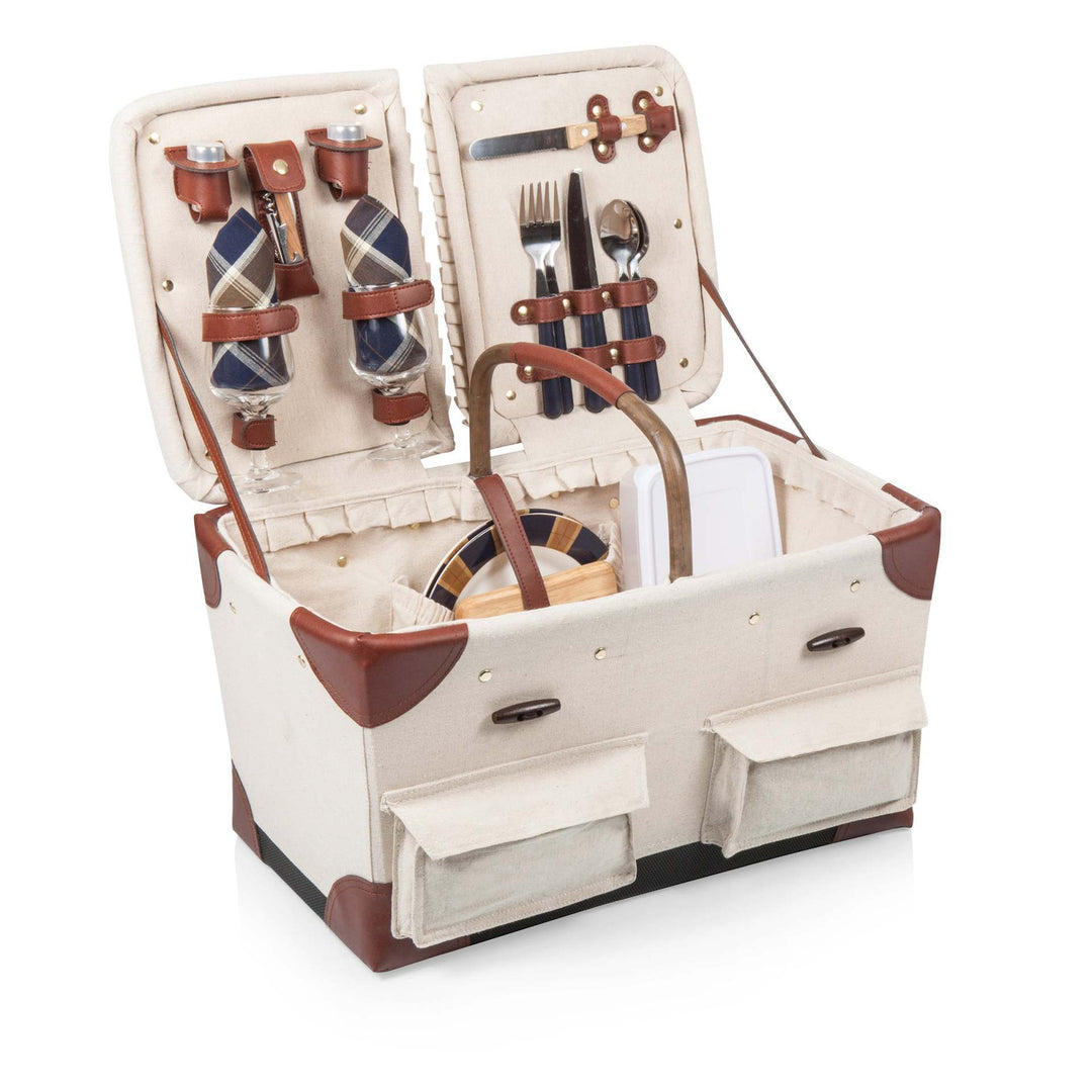 Women’s picnic basket with integrated dish set and wine glasses Bowlift