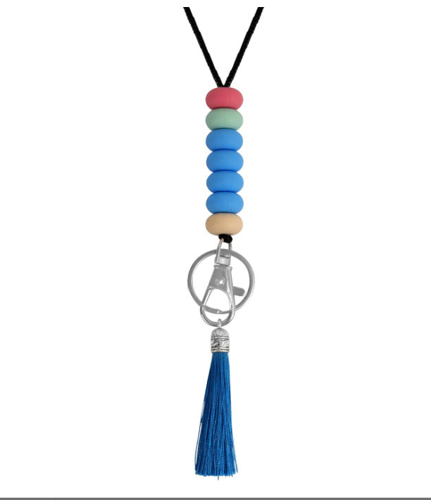 Colorful Beaded Keychain Lanyard with Tassel Bowlift
