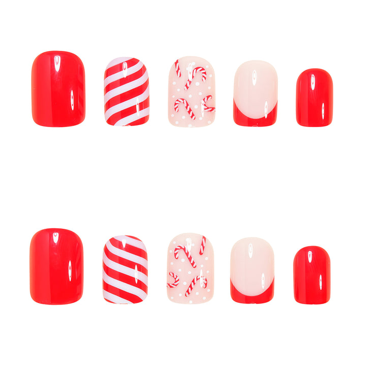 Festive Candy Cane Press-On Nail Art Set Bowlift