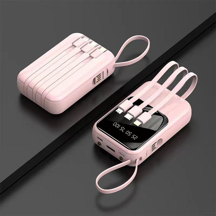 Portable power bank with integrated multifunctional cable system and digital display Bowlift