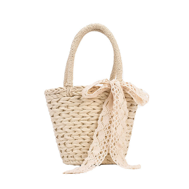 Handwoven basket bag with lace accent Bowlift
